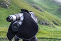 Gray spotting scope or monocular. Royalty Free Stock Photo