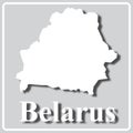 Gray icon with white silhouette of a map and the inscription Belarus