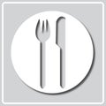 Gray icon with white silhouette of a kitchen sign