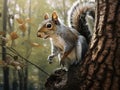 Gray Squirrel on Tree Trunk