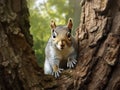 Gray Squirrel on Tree Trunk