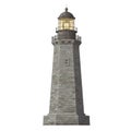 Gray Stone Lighthouse with Illuminated Light on White Background Royalty Free Stock Photo