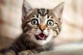 Gray striped little kitten angrily opened his mouth .Generative AI
