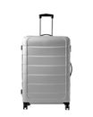 Gray suitcase on white background