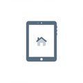 Gray tablet icon with a central home symbol displayed on its screen. The design is Royalty Free Stock Photo