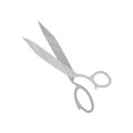 Gray tailoring scissor. Large stainless steel shears. Cutting instrument. Professional tool. Flat vector icon