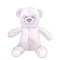 Gray teddy bear, toy for baby girl boy. Hand drawn watercolor illustration isolated on white background. Collection Royalty Free Stock Photo