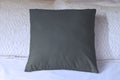 Gray Throw Pillow Mockup with Pretty Bedding