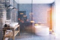 Gray tile bathroom interior toned Royalty Free Stock Photo