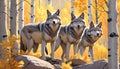 Gray timber wolf grey canine golden Aspen trees