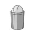 Gray trash can icon, black monochrome style