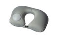 Gray travel neck pillow with air valve isolated on white