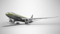 Gray turbocharged plane takes off left view 3d render on gray background with shadow