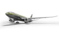 Gray turbocharged plane takes off left view 3d render on white background with shadow