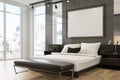 Gray upscale bedroom interior, poster Royalty Free Stock Photo