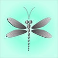 Gray vector dragonfly on the light blue background