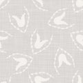 Gray vector french linen texture background. Printed with white tulip leaf flower