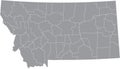 Gray counties map of Montana, USA Royalty Free Stock Photo