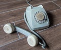 Old gray vintage dial telephone Royalty Free Stock Photo