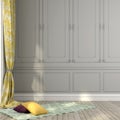 Gray wall and yellow decor