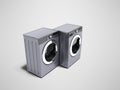 Gray washing and drying machine perspective 3d render on gray ba