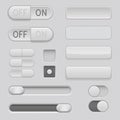 Gray web buttons. Push buttons and sliders