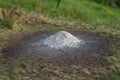 Gray white ash ashes pile heap stack from burnt campfire lumber Royalty Free Stock Photo