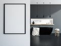 Gray and white bathroom interior black tub, poster Royalty Free Stock Photo