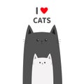 Gray white cat head face. Mother baby. Different size. I love cats red heart. Different size. Cute cartoon funny character family