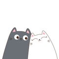 Gray white cat set. Love couple hugging kittens. Cute cartoon funny kitty character. Kawaii animal in love. Contour line doodle.