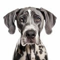 Gray And White Great Dane Puppy With Blue Spotty Face