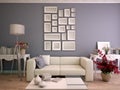 Gray and white Living room with mock up picture frame arrangement Royalty Free Stock Photo