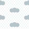 Gray and white rain drops falling out the clouds, seamless pattern, vector