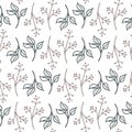 Gray white twig grass with berry seamless pattern illustration