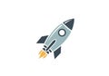 Gray and white vector illustration of a rocket icon on a white background. The rocket features a Royalty Free Stock Photo