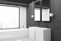 Gray and white wooden bathroom side