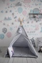 A gray wigwam in the children`s room