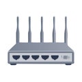 Gray wireless internet router with five antennas and LAN ports for network connection vector illustration Royalty Free Stock Photo