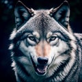 Gray wolf with agressive grin. Generative AI