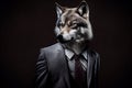 gray wolf in a business suit,successful business wolf looks to the side,Generative AI