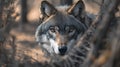 Gray Wolf Closeup Portrait in Forest Setting Royalty Free Stock Photo