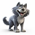 Playful 3d Grey Wolf Smiling On White Surface