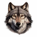 Cartoon Realism: Detailed Grey Wolf Head On White Background Royalty Free Stock Photo