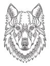 Gray wolf head zentangle, doodle stylized, vector, illustration, freehan