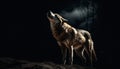 Gray wolf howling in the night, full length, fur focus generated by AI Royalty Free Stock Photo