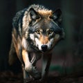 gray wolf portrait running predator in the night, generative AI