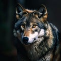 gray wolf portrait running predator in the night, generative AI