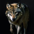 gray wolf portrait running predator in the night, generative AI