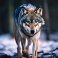 gray wolf portrait running predator in the night, generative AI