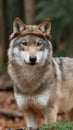Gray Wolf Portrait Wearing a Feather Crown in Forest Environment Royalty Free Stock Photo